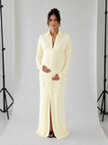 Fitted Stretch Maxi Dress in Butter Yellow