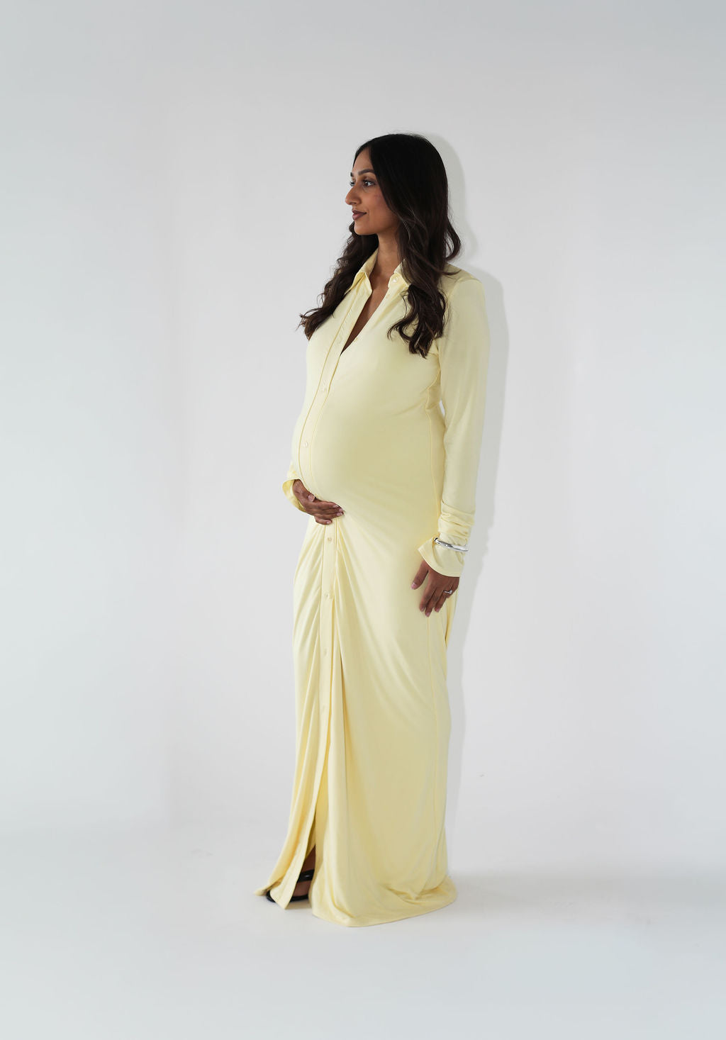 Fitted Stretch Maxi Dress in Butter Yellow