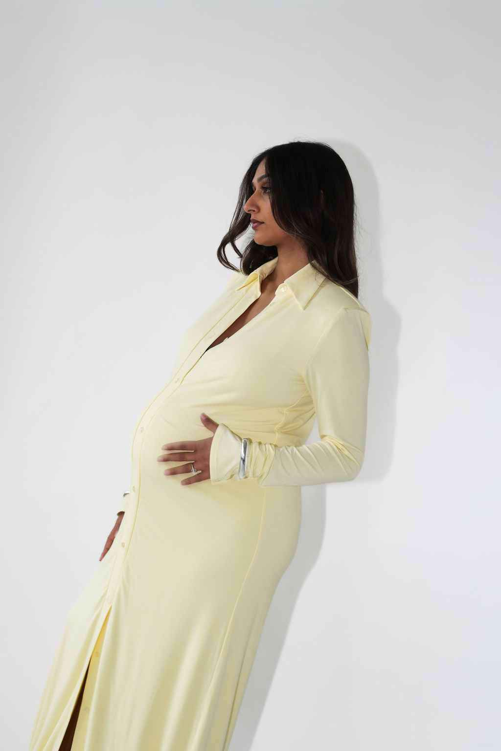 Fitted Stretch Maxi Dress in Butter Yellow