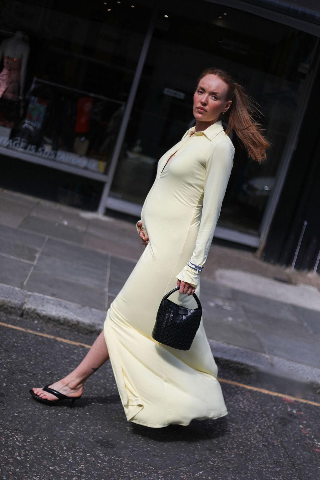 Fitted Stretch Maxi Dress in Butter Yellow
