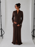 Fitted Stretch Maxi Dress in Chocolate Brown